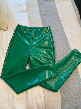 Shiny Green Girls' Faux Leather Pants